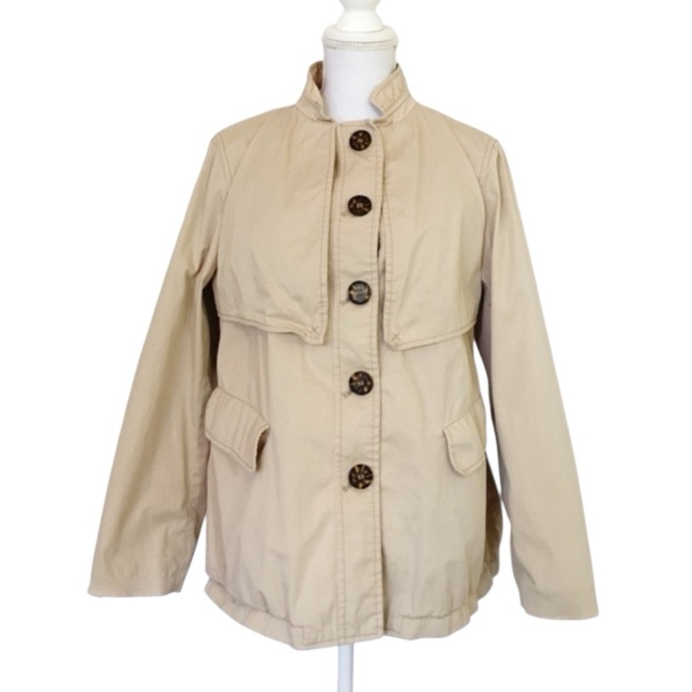 Classic Stretch Liz Claiborne Tan Lined Crop Trench Coat Jacket - Picture 2 of 9